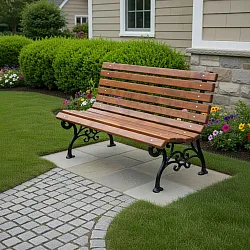 Panca Da Giardino In Legno Di Pino E Alluminio, 160 Cm, Colore Rovere Chiaro, Seduta 42 Cm, Gambe Antiruggine - 3