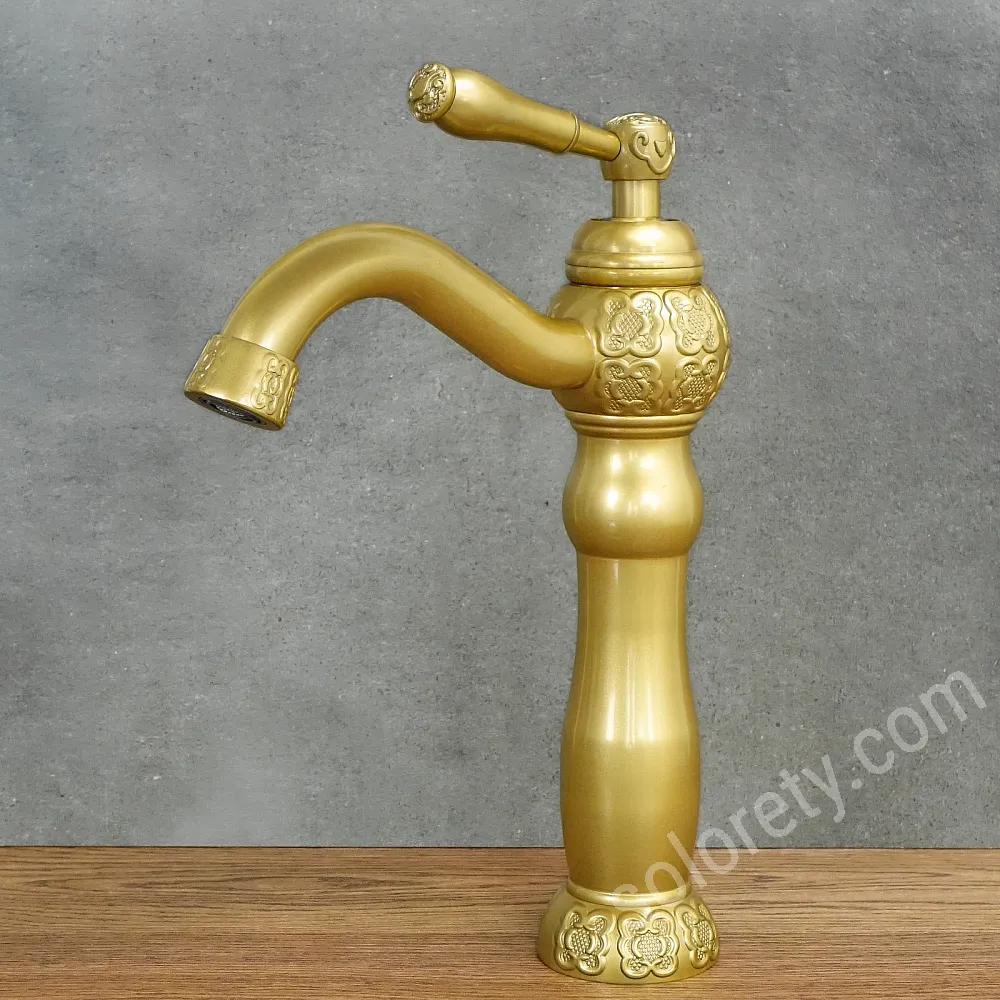 Miscelatore Da Bagno In Ottone Anticato Spazzolato – Stile Retrò Per Lavabo, Altezza 14 Cm, Con Aeratore E Tubi 60 Cm