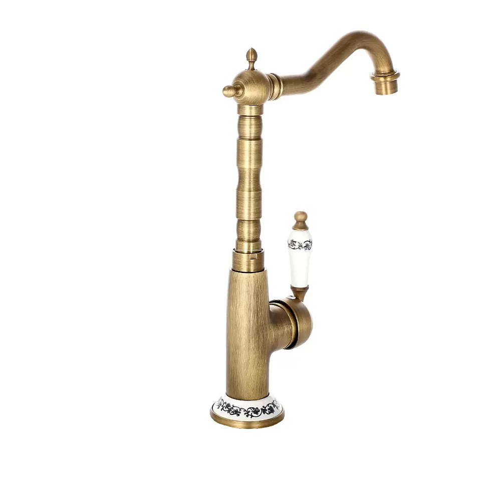 Rubinetto Lavabo Monocomando Stile Retrò In Ottone Nero Con Doppio Attacco Acqua Calda/Fredda, Altezza 14 Cm