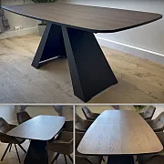 Pagarināms noapaļots taisnstūra pusdienu galds - 160/200 cm, platums: 80 cm, augstums 76 cm, modernas melnas metāla kājas, izturīga laminēta virsma 6 krāsu variantos