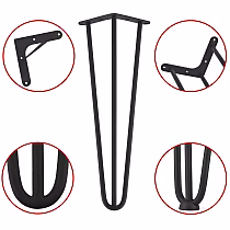 Hairpin kājas kafijas galdiņam no trim 10 mm diametra tērauda stieņiem, augstums 43 cm - 4 kāju komplekts, krāsas: melna, balta, pelēka, zelta