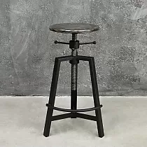Industriële stijl mechanisch in hoogte verstelbare kruk, staal-hout, hoogte 57-80 cm