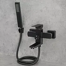 Torneira de banheira de parede com design moderno e chuveiro de mão, altura 15 cm, largura 20 cm, cor: preto, acabamento: escovado